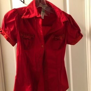 Papaya Red Short Sleeve button up Blouse Small